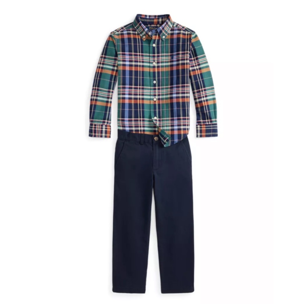 ralph lauren plaid  Button-Up Shirt and Navy Pants Set